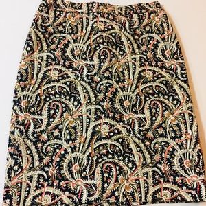 J.crew No.2 pencil skirt size 0 black paisley
